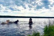 Crossing the river atop a horse