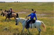 Riding across a field 