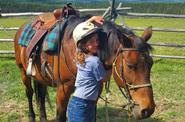 Getting acquainted with horses at the ranch 