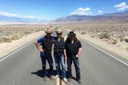 A group of tourists at the road 