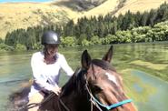 Crossing the river atop a horse 