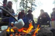 Cooking marshmallows over the campfire 