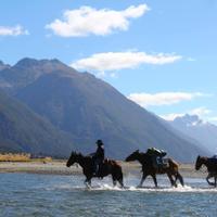 Horses crossing the lake 