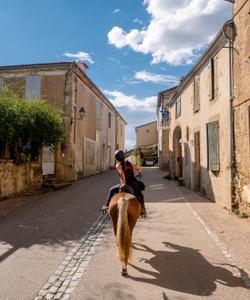Horse riding in historic town