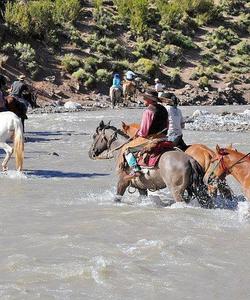 Horseback riding crossing the river