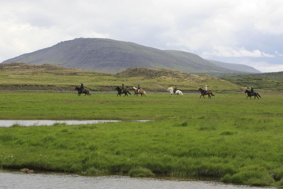 Horseback riders on the green valleys