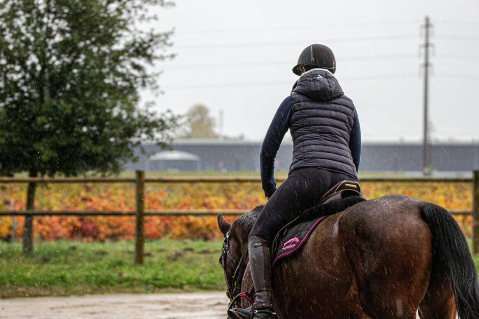 Riding a horse in the rain